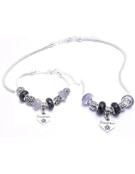 Daughter Dangle Charm Bracelet and Necklace Gift Set Girls Pandora Style