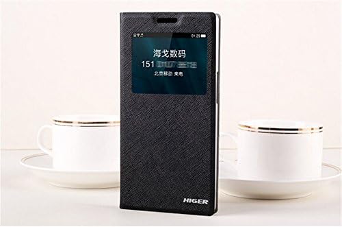 HIGER® Pu Leather and View Double Window Flip Case Cover for OPPO Find 7 X9007 x9070 x9077 (Black)