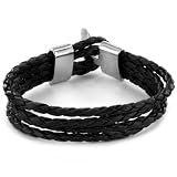 Black Braided Leather Multi Strap Bracelet