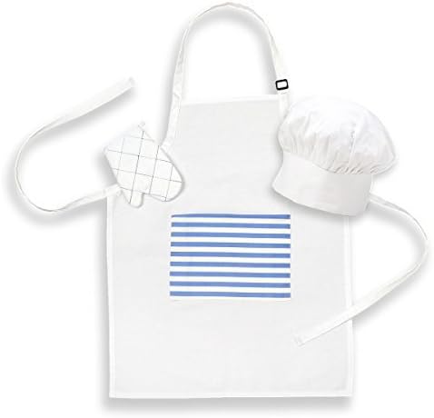 Kids Apron with Pocket, Chef Hat, and Oven Glove Set by Prime Kids