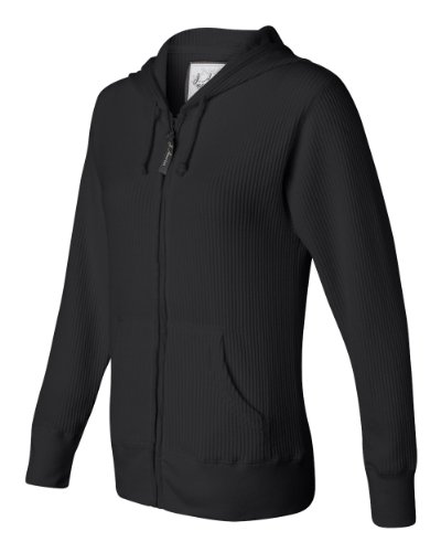 Ladies Allison Full-Zip Hooded Jumbo Thermal, Color: Black, Size: Medium