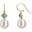 14K Yellow Gold Paspaley South Sea Cultured Fine Circle Pearl and London Blue Topaz Earrings - 11.00mm