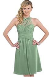 Cocktail Knee Length Short Chiffon Floral Print Pleated Lace Bridesmaid Dress 