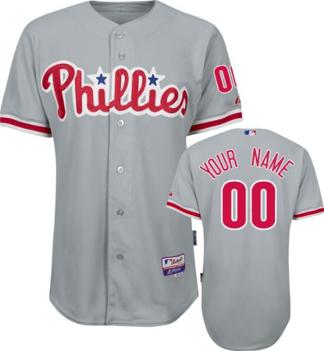 MLB Men's Philadelphia Phillies Authentic Coolbase Jersey Personalized (Road Gray, 40/Medium)