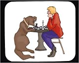 Mouse Pad with man, body, individuals, individual, game, mammal, humans, playing, person, dog, human, chess, persons, people, pet, animal, canine