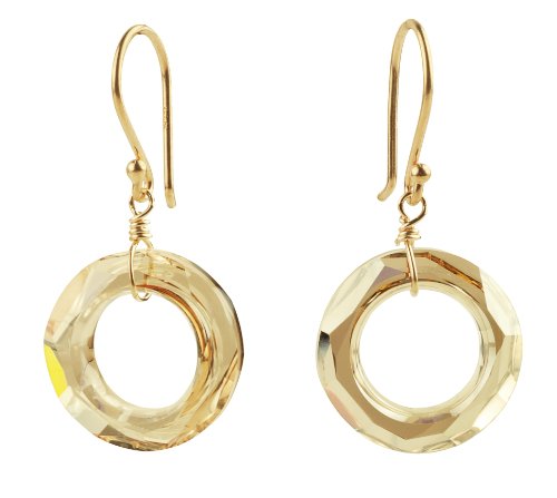 Gold Over Sterling Silver Ear Wire with Crystallized Swarovski Elements Crystal Golden Shadow Cosmic Shape Faceted Ring Drop Earrings