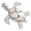 Sterling Silver Pendant in Lab Created Opal - Turtle - Pendant Height: 27mm