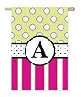 Monogram Peppy Pink & Green Polka Dot Double Sided Garden Size Flag - A