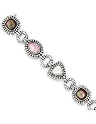Genuine Sterling Silver Pink/Black/White Mother Of Pearl 7.7 5 Inch Bracelet 29.3 Grams Of Gold