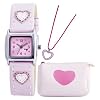 Tikkers Girl's Pink and White Loveheart Watch Gift Set with Heart Pendant Necklace and Purse AS014