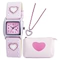 Tikkers Girl's Pink and White Loveheart Watch Gift Set with Heart Pendant Necklace and Purse AS014