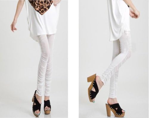 Melody Women Sexy Mesh Inset Ankle Length Footless Pantyhose Legging Tregging Tight Pant Skinny Slim FFL136 White(Fits S to M)One Size