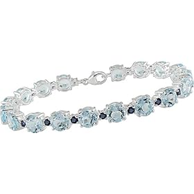 30 Carat Blue Topaz and Blue Sapphire Bracelet in Sterling Silver by Amour