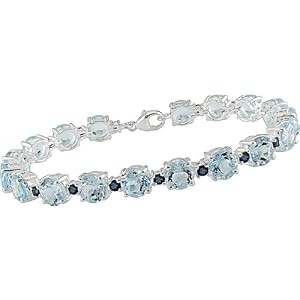 30 Carat Blue Topaz and Blue Sapphire Bracelet in Sterling Silver by