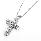 Search : 14K White Gold Baguette and Round Diamond Cross Pendant