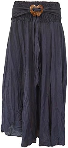 Knack Women's Long Full Crinkle Cotton Skirt & Coconut Shell Buckle (Navy)