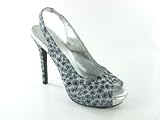 Glitters Silver Grey Leopard "Jessica" D2 by Dikuza Women's Peep Toe Platform Sling Back Party Prom Pageant Evening Bridesmaid Shoes Sandal