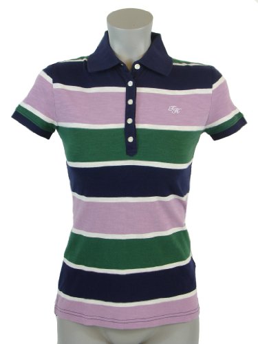 Tommy Hilfiger Women Striped Logo Polo T-Shirt - X-Small - Navy/green/light purple/white