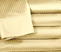 Homespell Egyptian Cotton 1000 Thread Count Sateen Pin Stripe 7 Pcs Sheet Set & Duvet Cover Set Combo Gold - Queen