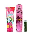 Bath & Body Works Hawaii Passionfruit Kiss Mist 8 Oz. & Hawaii Passionfruit Kiss Ultra Shea Body Cream 8 Oz. Set with a Jarosa Beauty Bee Organic Natural Peppermint Beeswax Lip Balm