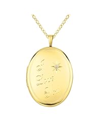 Gold over silver 0.01ct White Diamonds Oval Shaped Locket w/ Dia "I Love You" Necklace (G-H, SI1-SI2)