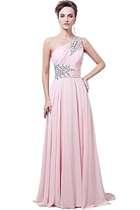 Zlass 2014 Hot Single Shoulder Chiffon Ball Gown, Bridesmaid Dress (10, pink)
