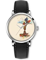 SPRAWL Aanalog Fashion Series Silver Ladies Watches of Genuine Black Leather Strap,Unique Wrist Watch for Women Girls Designed with Elements of love formed a flower