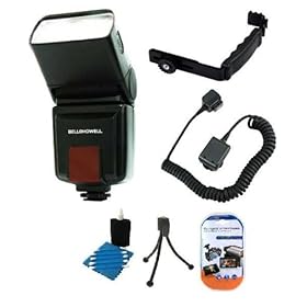 SAVEoNs Professional Flash Kit includes Bell & Howell AF Zoom Flash + L Bracket + TTL Off-Camera Shoe Cord + Professional 12 Piece Camera Cleaning Kit for DSLR-A230, A290, A330, A380, A390, A450, A500, A550, A560, A580, A850, A900, SLT-A33, A35, A55, A65, A77 & NEX-7
