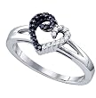 Genuine Black and White Diamonds 925 Sterling Silver Hearts Promise Ring Size 7