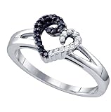 Genuine Black and White Diamonds 925 Sterling Silver Hearts Promise Ring Size 7