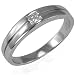 Princess Cut Diamond Cubic Zirconia Platinum Overlay Sterling Silver Band Ring - Women