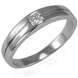 Princess Cut Diamond Cubic Zirconia Platinum Overlay Sterling Silver Band Ring - Women