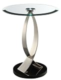 Powell Brushed Chrome, Black Poly and Glass Round Chairside Table