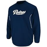 MLB Men's San Diego Padres Long Sleeve Crew Neck Thermabase Tech Fleece Pullover by Majestic (Pro Navy/Pro White, Large)
