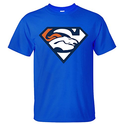 Men's Top Denver Broncos Football Team Superman Logo Soft Cotton Short Sleeve T-Shirt blue XXL