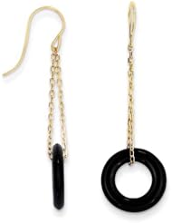 MadiK® 14k Yellow Gold Chain with Onyx Circle Shepherd Hook Dangle Earrings