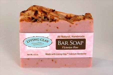 Victorian Rose & Calcium Bentonite Clay Soap - 1 Bar - Living Clay Exfoliant Skin Care Soap For Oily Skin - Herbal Face & Body Soaps