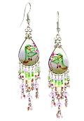 Hand-painted Hummingbird Earrings, Chandelier-style Beaded Earrings