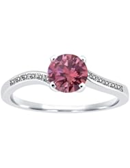 0.89 Ct Round Pink and White Diamond 18K White Gold Ring