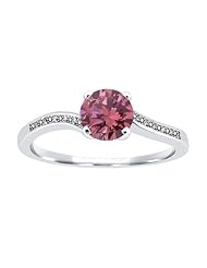 0.89 Ct Round Pink and White Diamond 14K White Gold Ring