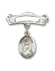 Sterling Silver Baby Badge with St. Lillian Charm and Arched Polished Badge Pin