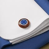 Wood Frame Argyle Enamel Inlay Circle Cufflinks