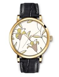 SPRAWL Aanalog Fashion Series Gold Ladies Watches of Genuine Black Leather Strap,Unique Wrist Watch for Women Girls Designed with Drawing lily flowers