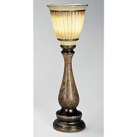 Artmax Handmade Vase shaped accent lamp with flutted upward glass shade, chocolate metallic, antique gold leaf insets with raised and highlighted detail in camel, gold, squash and brown