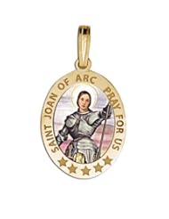 Saint Joan of Arc Medal "color " - Available in Solid 14K Yellow or White Gold, or in Sterling Silver