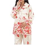 beauty factory 春 秋 冬 マタニティ パジャマ 授乳口 付き 前開き 長袖 ホワイト 薔薇 バラ 選べる 3サイズ L XL XXL (XXL)