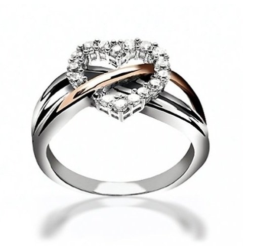 Open Heart CZ Sterling Silver Gold Vermeil Accent Ring