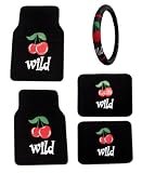 Wild Cherries Cherry Front & Rear Carpet Car Truck SUV Floor Mats & Steering Wheel Cover
