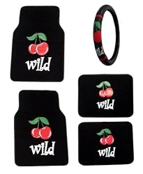 Wild Cherries Cherry Front & Rear Carpet Car Truck SUV Floor Mats & Steering Wheel Cover