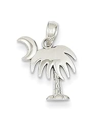 14K White Gold Small Charleston Palm Tree with Moon Charm Pendant